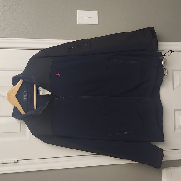 Polo Ralph Lauren Color Block Full Zip Fleece Jacket Navy - Picture 1 of 8